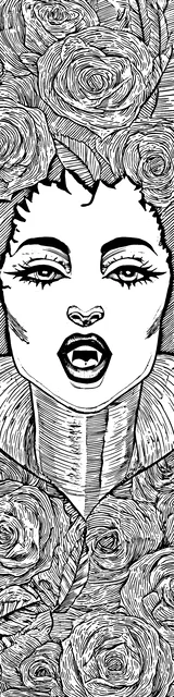 Free colorable bookmarks of a vampire woman gnashing her teeth